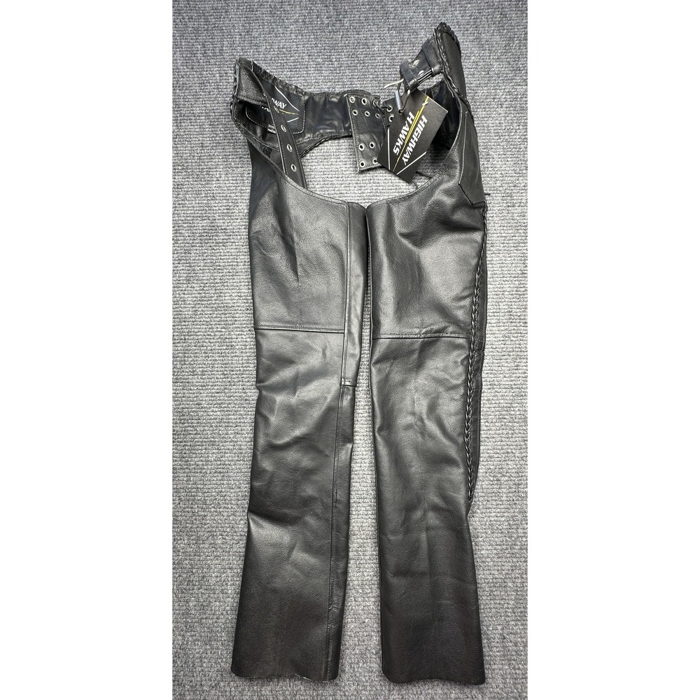 Highway Hawks Leather Chaps Mens 3XS Black Motorcycle Biker Braided‎ 742